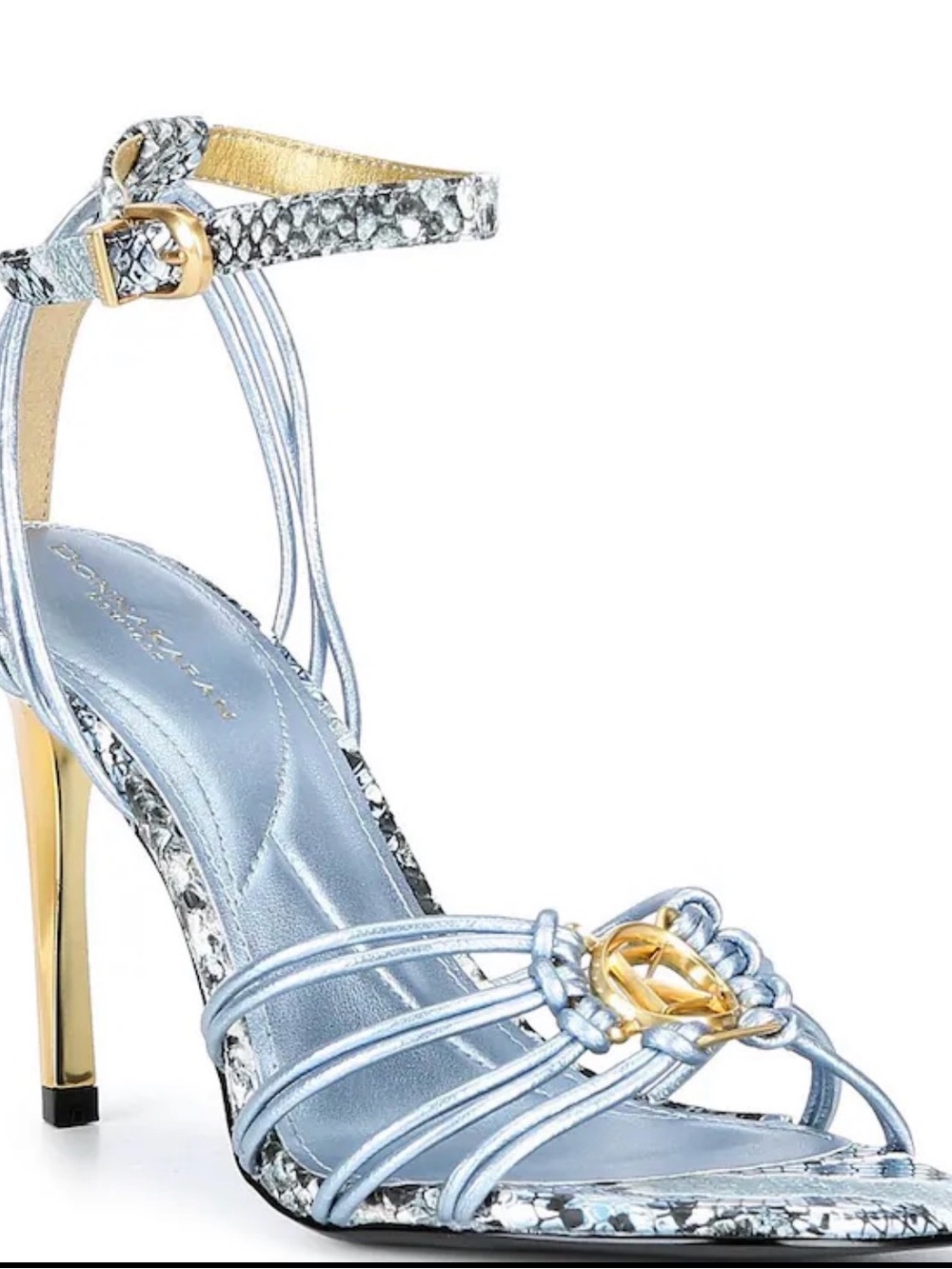 Metallic Light Blue Strappy High Heel Sandal with Gold Accent